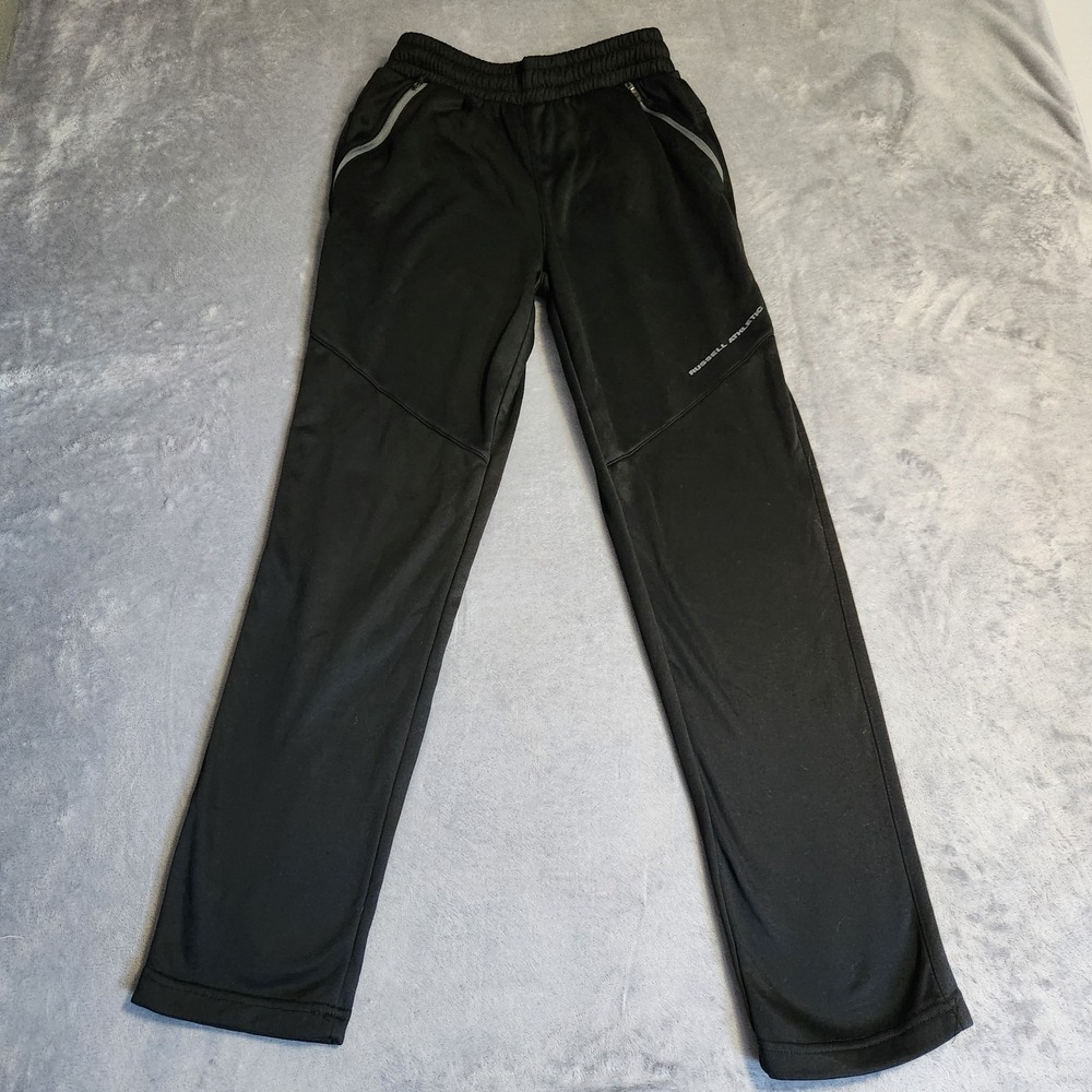 Russell Athletic Mens Small Black Fleece Track Pants Zipper Pockets Running S
